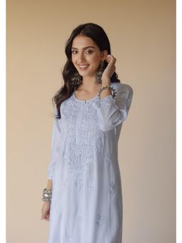 Old Marigold - Anisa Blue Modal Hand Embroidered Chikankari Kurta