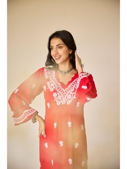 Old Marigold - Ayub Modal Hand Embroidered Chikankari Red Kurta