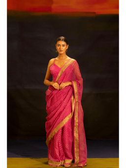 Banana Labs - Illume Rivet Fuschia Saree with Unstitched