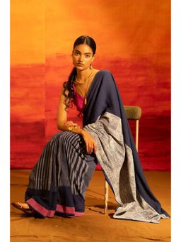 Banana Labs - Illume Luma Navy Saree with Wrap Top with Stitched