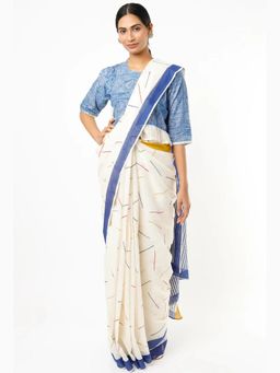 Banana Labs - Banana Yellow-Blue Sprinkle Saree with Blouse with Stitched