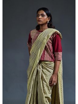Banana Labs - Crater Cream Saree with Blouse with Stitched