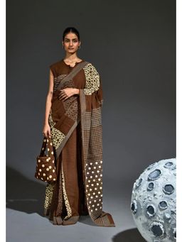Banana Labs - Crater Bronze Saree with Blouse with Stitched