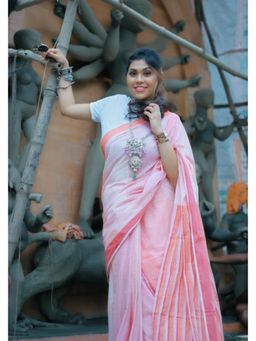 Banana Labs - Clove Micro Lined Saree with Unstitched