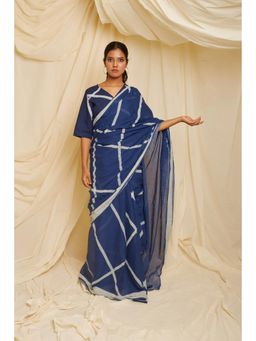 Banana Labs - Banana Crossroads Navy Saree with Crop Top with Stitched