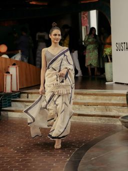 Banana Labs - Crossroads Beige Saree with Wrap Top with Stitched