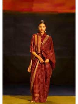 Banana Labs - Illume Rift Maroon Saree With Blouse with Stitched