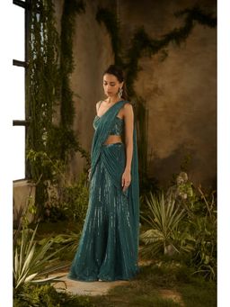 PARUL GANDHI - Opulent Embellished Saree Set With Stitched Blouse with Stitched