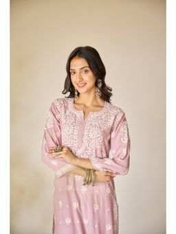 Old Marigold - Noura Muslin Hand Embroidered Chikankari Pink Kurta