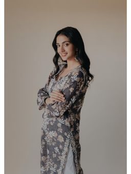 Old Marigold - Ruhi Mulmul Chikankari Printed Grey Kurta