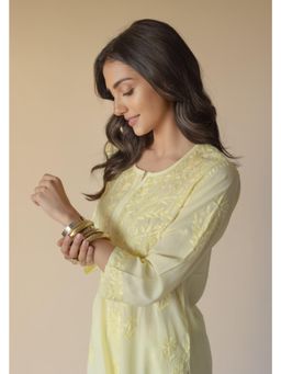 Old Marigold - Samreen Modal Hand Embroidered Chikankari Yellow Kurta