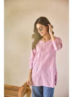 Old Marigold - Sonam Cotton Hand Embroidered Short Chikankari Lavender Kurti