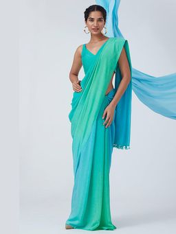Okhai - Ocean Blue' Modal Silk Saree with Unstitched
