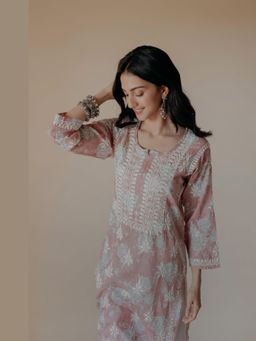 Old Marigold - Zubi Mulmul Chikankari Printed Pink Kurta