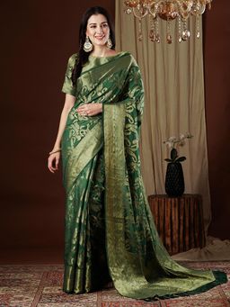 Akhilam - Women's Viscose Silk Green Woven Design Designer Saree with Unstitched Blouse