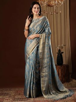 Akhilam - Women's Viscose Silk Blue Woven Design Designer Saree with Unstitched Blouse