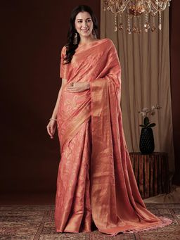 Akhilam - Women's Viscose Silk Peach Woven Design Designer Saree with Unstitched Blouse