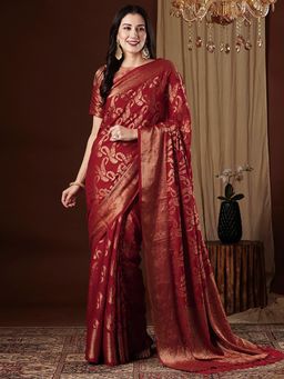 Akhilam - Women's Viscose Silk Red Woven Design Designer Saree with Unstitched Blouse