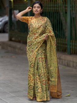 Sareemall - Women's Tissue Light Green Printed Designer Saree with Unstitched Blouse