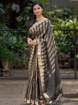 Sareemall - Women's Viscose Silk Black Woven Design Designer Saree with Unstitched Blouse