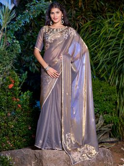 Sareemall - Women's Pure Chiffon Gold Embellished Designer Saree with Unstitched Blouse