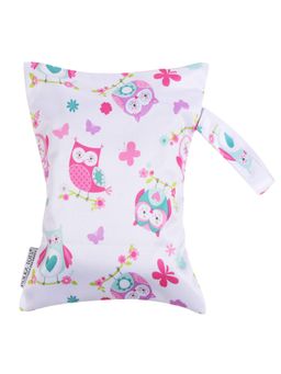 Polka Tots - Waterproof & Reusable Owl Print Wet Dry Baby Diaper Bag with Zip (0-24 Months)
