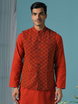 Fabindia - Cotton Nagari Dobby Nehru Jacket