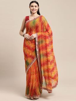 Vastranand - Multi Designer Printed Bandhani Saree with Unstitched Blouse