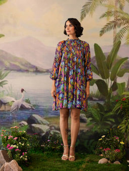 Baise Gaba - Purple Floral Printed Niral Knee Length Dress