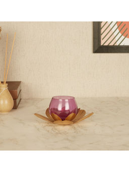 HomeTown - Nelumbra Glass and Iron Lotus Votive In Purple (Set of 2)