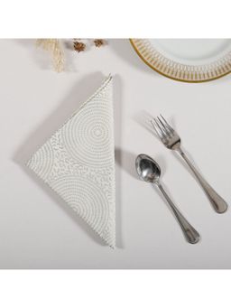 RATAN JAIPUR - Off White & Silver Cotton Napkin Set of 6