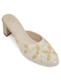 NR by Nidhi Rathi - Womens Off White Embellished Mid-Top Mules Heels