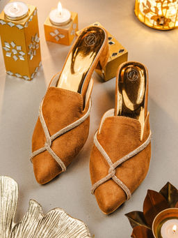 NR by Nidhi Rathi - Womens Brown Embellished Mules Heels