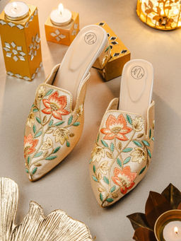 NR by Nidhi Rathi - Women Beige Floral Mules Heels