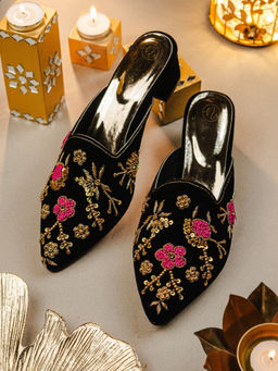 NR by Nidhi Rathi - Womens Black Ethnic Mules Heels