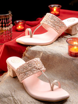 NR by Nidhi Rathi - Womens Pink Ethnic Embellished Sandal Heels