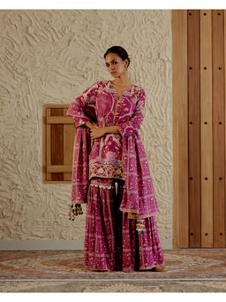 Sage Saga - Vibhuti Pink Kurti with Sharara and Dupatta - Rani (Set of 3)