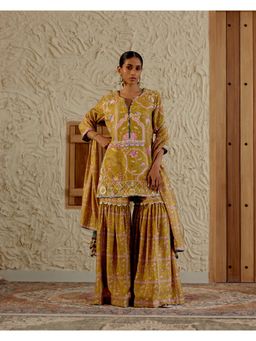 Sage Saga - Vibhuti Mustard Kurti with Sharara and Dupatta - Sarson (Set of 3)