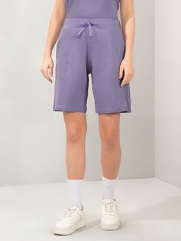 Amante - Women Knee Length High Rise Relaxed Fit Solid Shorts-Lavender