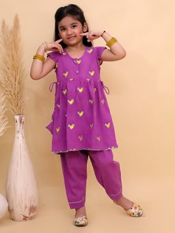 The Mom Store - Purple Embroidered Kurti with Pant
