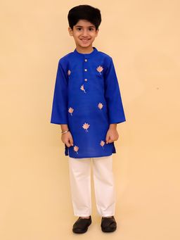 The Mom Store - Blue Embroidered Kurta With Pyjama