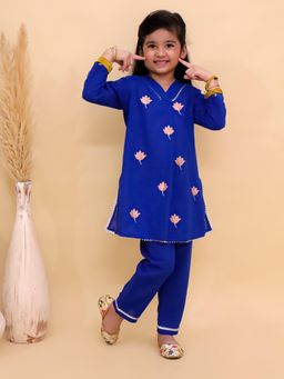 The Mom Store - Blue Embroidered Kurti With Pant