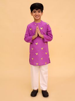 The Mom Store - Purple Embroidered Kurta With Pyjama