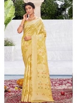 Sangam Prints - Yellow Cotton Silk Woven Zari Work Traditional Saree with Unstitched Blouse