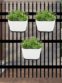 Ecofynd - Oval White 10 Inches Balcony Railing Planter (Set Of 3)