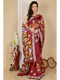 DipDiya - Brown Cotton Blend Saree without Blouse