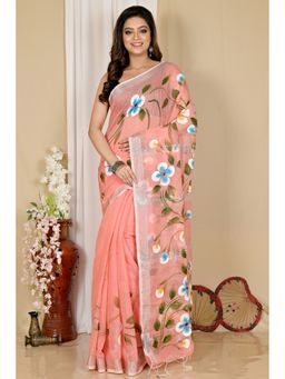 DipDiya - Peach Cotton Blend Saree without Blouse