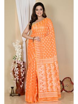 DipDiya - Orange Cotton Blend Saree with Unstitched Blouse