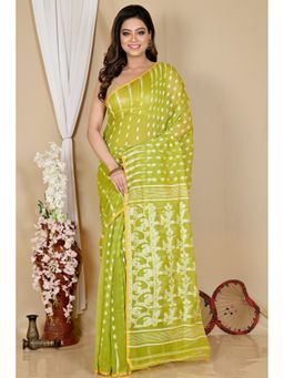 DipDiya - Green Cotton Blend Saree with Unstitched Blouse