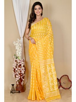 DipDiya - Yellow Cotton Blend Saree with Unstitched Blouse